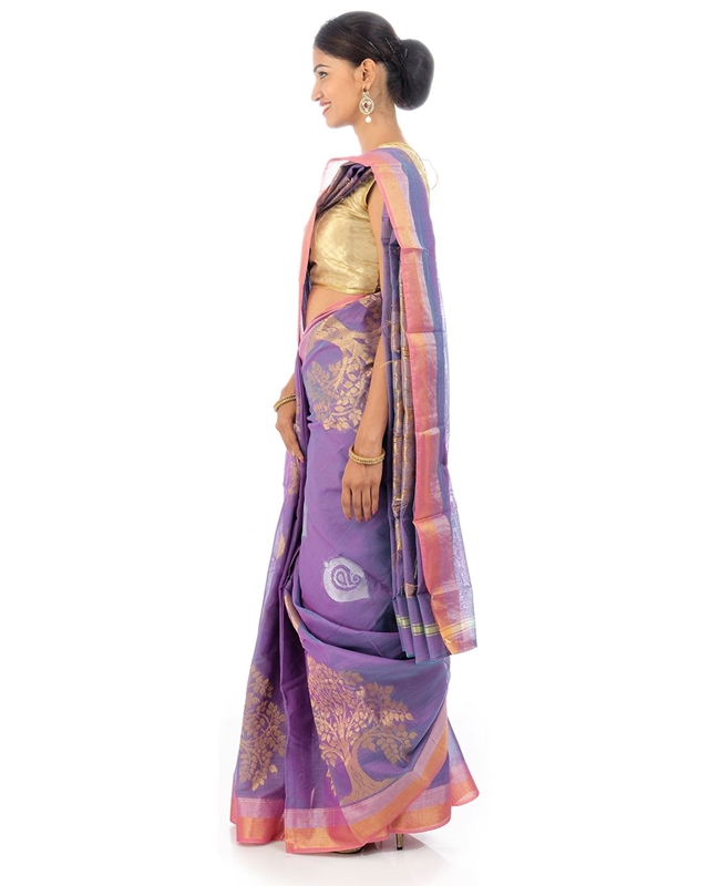 Picture of Mauve Colored Hand Woven Cotton Shari Crafted with Tree Design