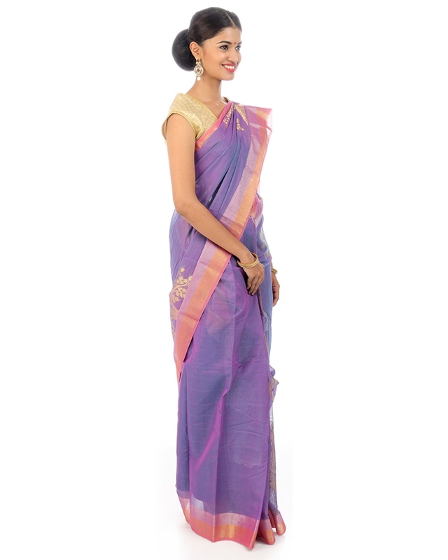 Picture of Mauve Colored Hand Woven Cotton Shari Crafted with Tree Design