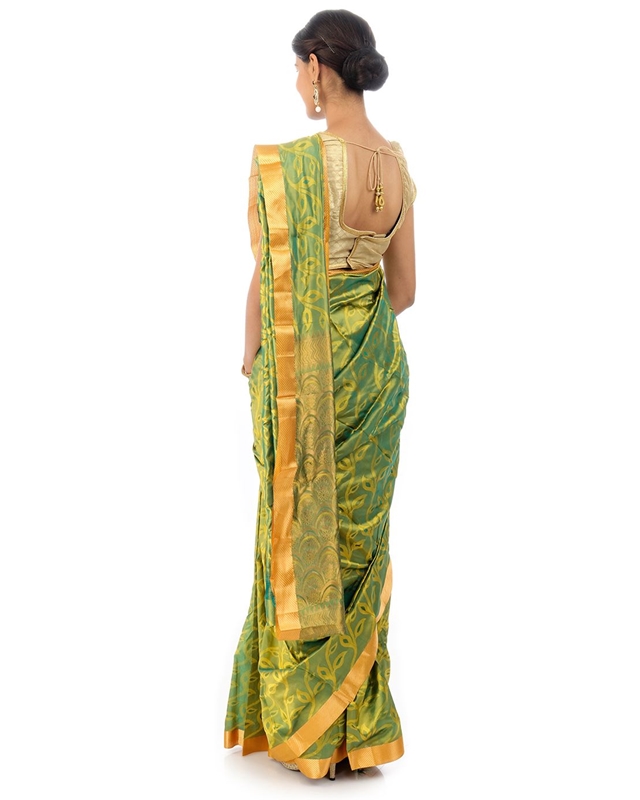 Picture of Teal Green Bangalore Silk Shari Crafted with Pattern Floral Zari Border