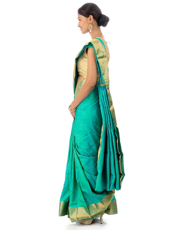 Picture of Spring Green Mysore Silk Saree in Brocade design with Rich Golden Zari Border