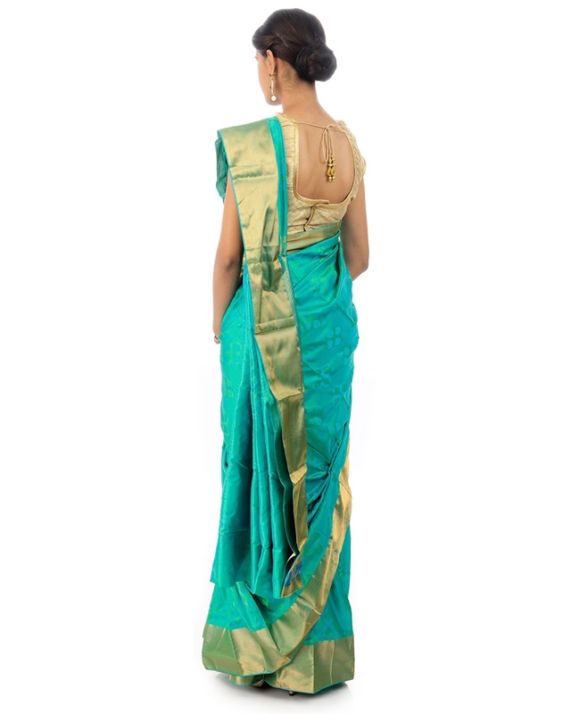 Picture of Spring Green Mysore Silk Saree in Brocade design with Rich Golden Zari Border