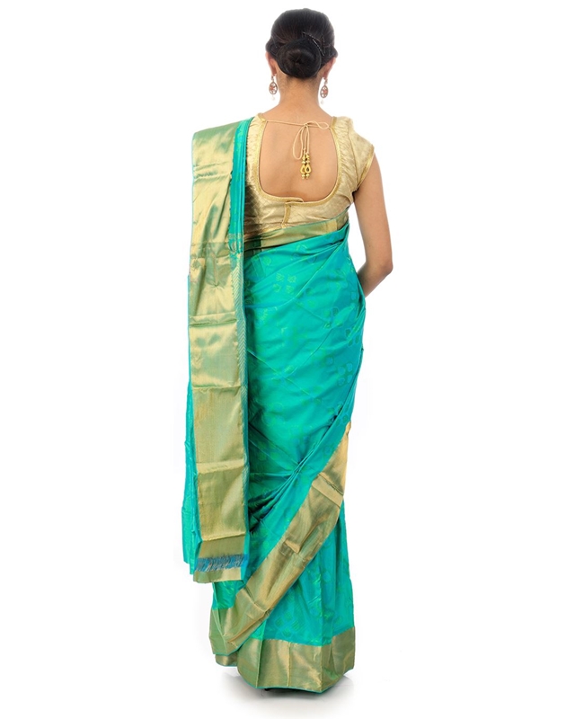 Picture of Spring Green Mysore Silk Saree in Brocade design with Rich Golden Zari Border