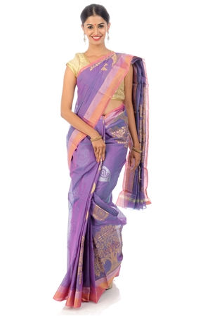 Picture of Mauve Colored Hand Woven Cotton Shari Crafted with Tree Design