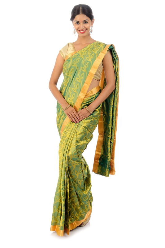 Picture of Teal Green Bangalore Silk Shari Crafted with Pattern Floral Zari Border