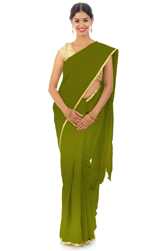 Picture of Pista Green Colored Hand Woven Cotton Shari Crafted with Lotus Art Design