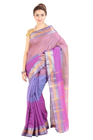 Picture of Light Purple Pure Cotton Shari Finely Designed with Contrast Zari Border