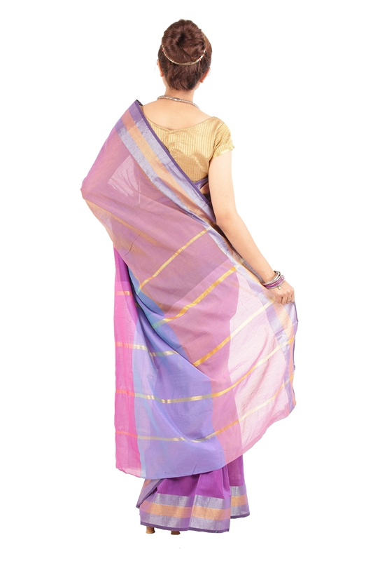 Picture of Light Purple Pure Cotton Shari Finely Designed with Contrast Zari Border