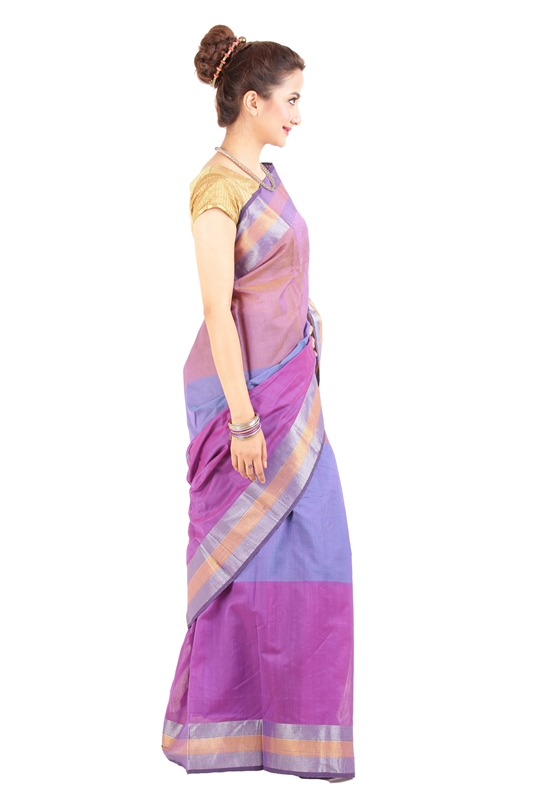 Picture of Light Purple Pure Cotton Shari Finely Designed with Contrast Zari Border