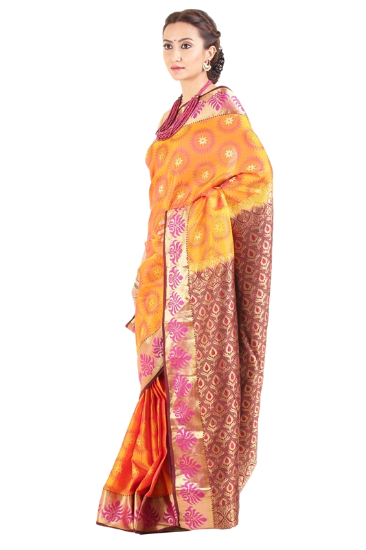 Picture of Mustard Colour Kanchipuram Silk Saree with Brocade Zari Design 