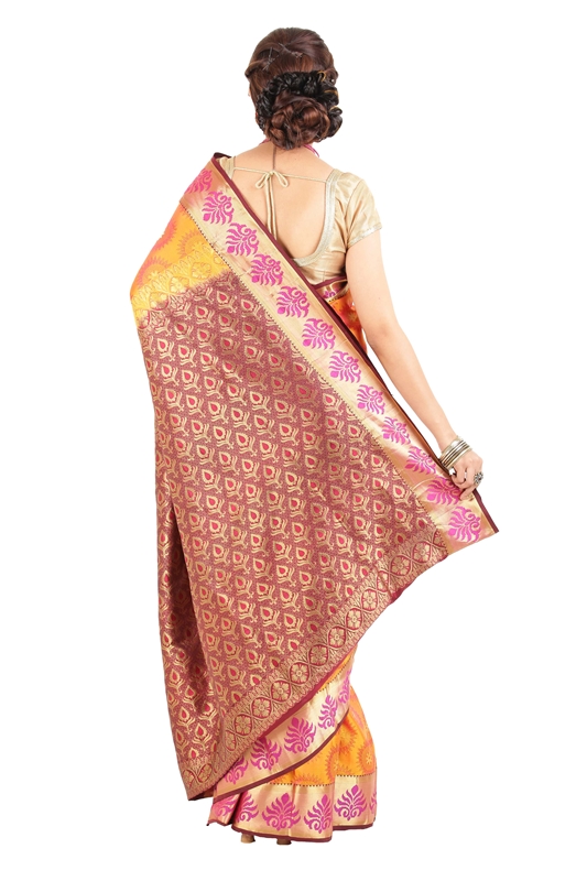 Picture of Mustard Colour Kanchipuram Silk Saree with Brocade Zari Design 