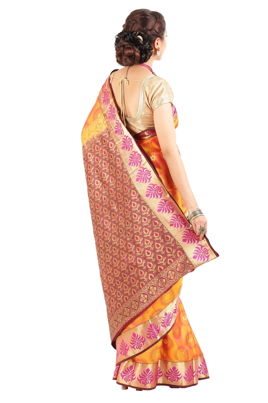 Picture of Mustard Colour Kanchipuram Silk Saree with Brocade Zari Design 