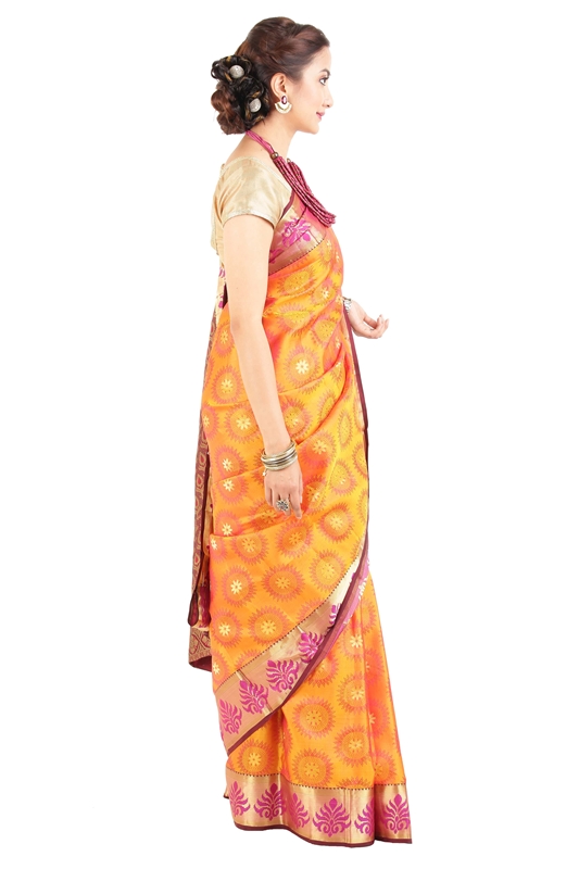 Picture of Mustard Colour Kanchipuram Silk Saree with Brocade Zari Design 