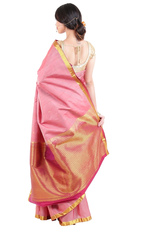 Picture of Orange Color/Colour Kanchipuram Silk Saree with Satin Zari Border