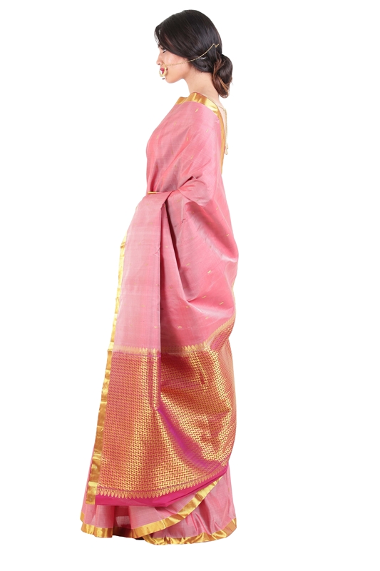 Picture of Orange Color/Colour Kanchipuram Silk Saree with Satin Zari Border