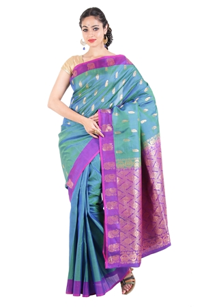 Picture of Shaded Green & Orchid Uppada Silk Shari Carved with Artistic Flowery Designs