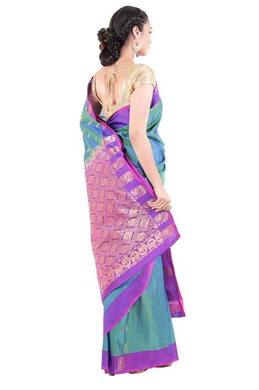 Picture of Shaded Green & Orchid Uppada Silk Shari Carved with Artistic Flowery Designs