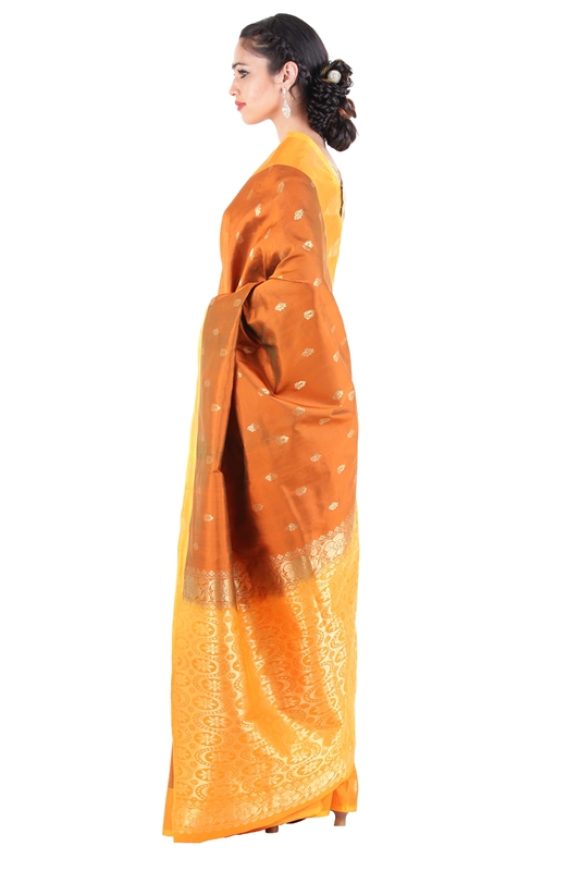 Picture of Sandal Colour Uppada Silk Saree with Brocade Design & Floral Motifs 