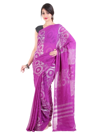 Picture of Purple Colour Chiffon Silk Saree with White Printed Art Design