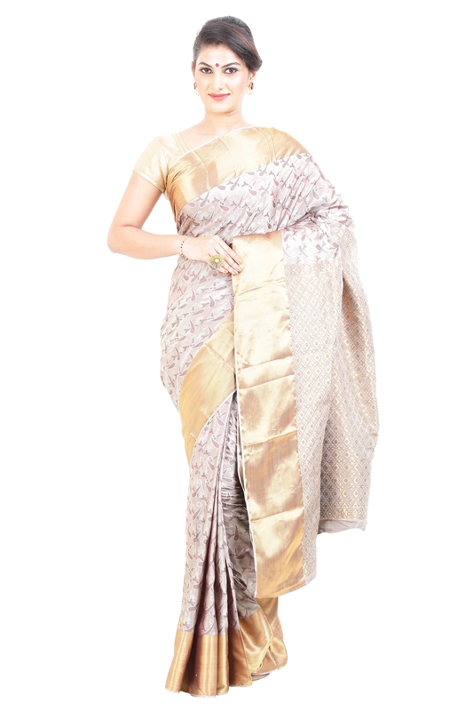 Picture of Off White Kanchipuram Silk Saree with Golden Border