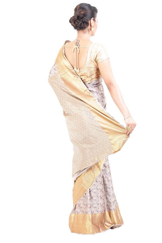 Picture of Off White Kanchipuram Silk Saree with Golden Border