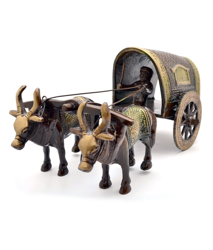 Picture of Two Moustaches Brass Covered Village Bullock Cart Showpiece Replica, Brass Vintage Style Showpieces, Standard, Pack of 1