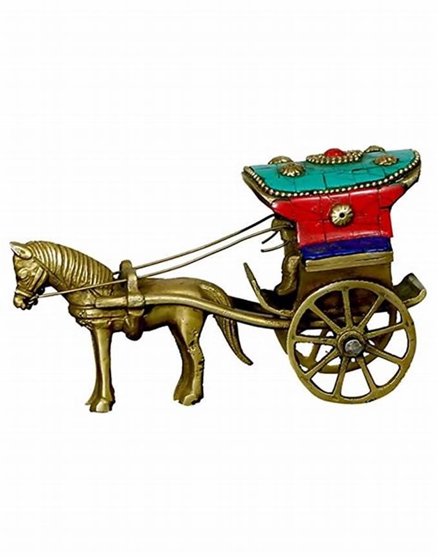 Picture of Two Moustaches Gemstone Work Brass Horse Cart Replica Decor Showpiece, Standard, Multicolored, Pack of 1